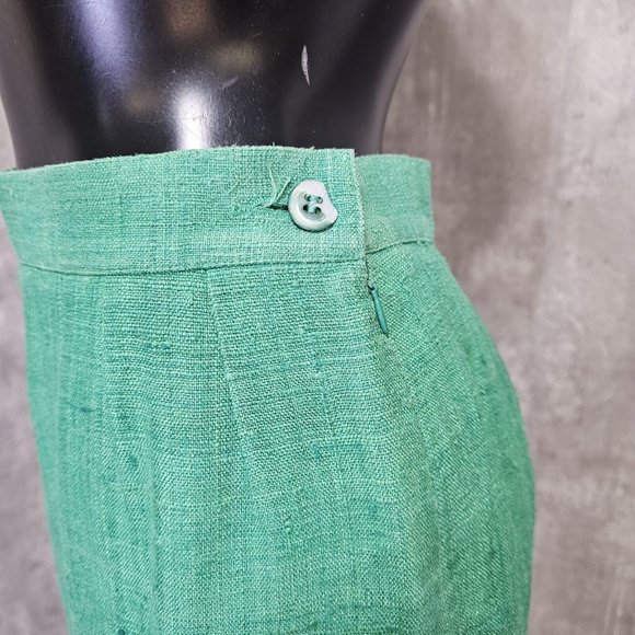 Vintage 80s Yves Saint Laurent Green Skirt Power Suit Career Casual Gold Buttons - Picture 13 of 16